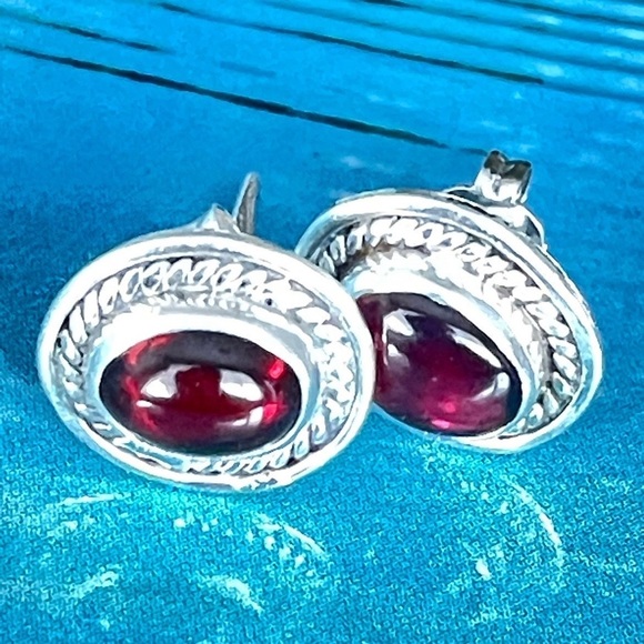 STERLING SILVER 925 MULTI GEMS EARRINGS PEARL GARNET BALI STUD & EARRINGS - Picture 4 of 7